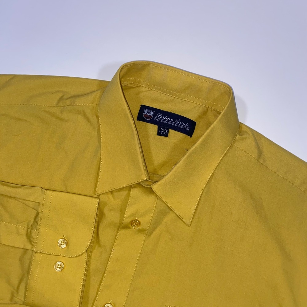 Fortino Lundi Men's Classic Long‎ Sleeve Dress Shirt Mustard Yellow Size 17-17.5